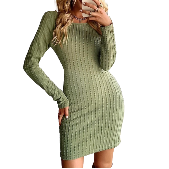 HALARA Green Backless Bodycon Ribbed women’s Long Sleeve Mini Dress Small Knit - Picture 3 of 8